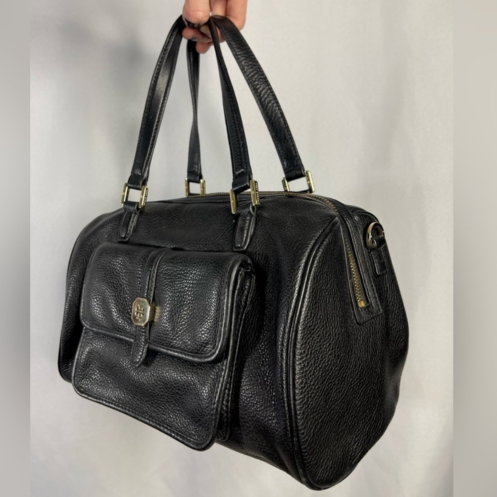 Tory Burch | medium black pebbled leather satchel crossbody purse